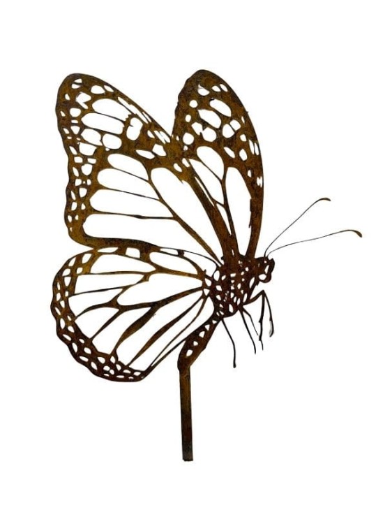 motyl 02.jpg Motyl papilio 002 + wbijak - ozdoba ogrodowa wbijana do ziemi - ze stali postarzanej kolor rdzy rdzawy rdzewiona - hortus ferri