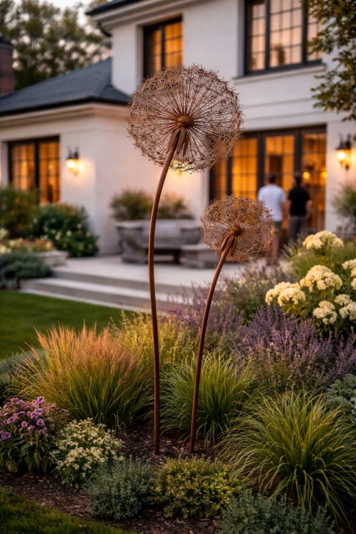 Dmuchawiec Teraxacum Officinale - dmuchawce rdzewione zardzewiałe ze stali corten - Hortus Ferri - Rdzewiejące dmuchawce w ogrodzie 2.png