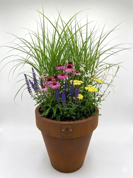 Donica Nobilis rozmiar M ze stali corten Hortus Ferri - kwiaty i trawy w  donicy 001